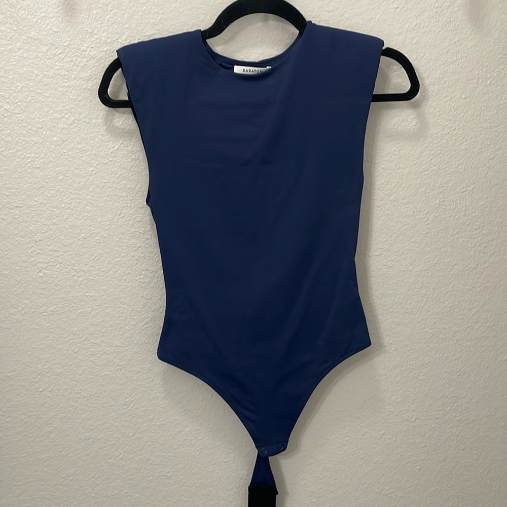 Aritzia Women's Navy Blue Padded-Shoulder Bodysuit